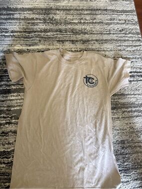 Sunday Beige Short Sleeve Tee with Navy Logo